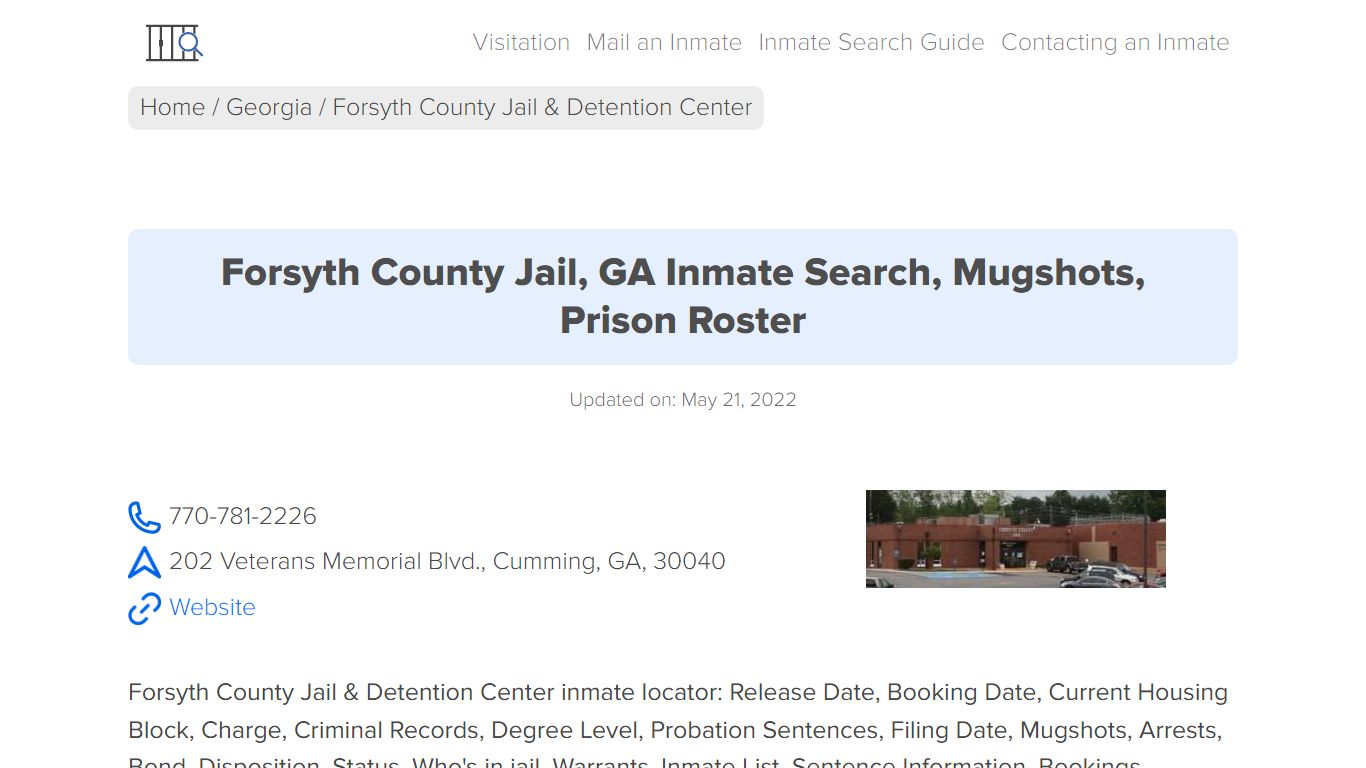 Forsyth County Jail, GA Inmate Search, Mugshots, Prison ...